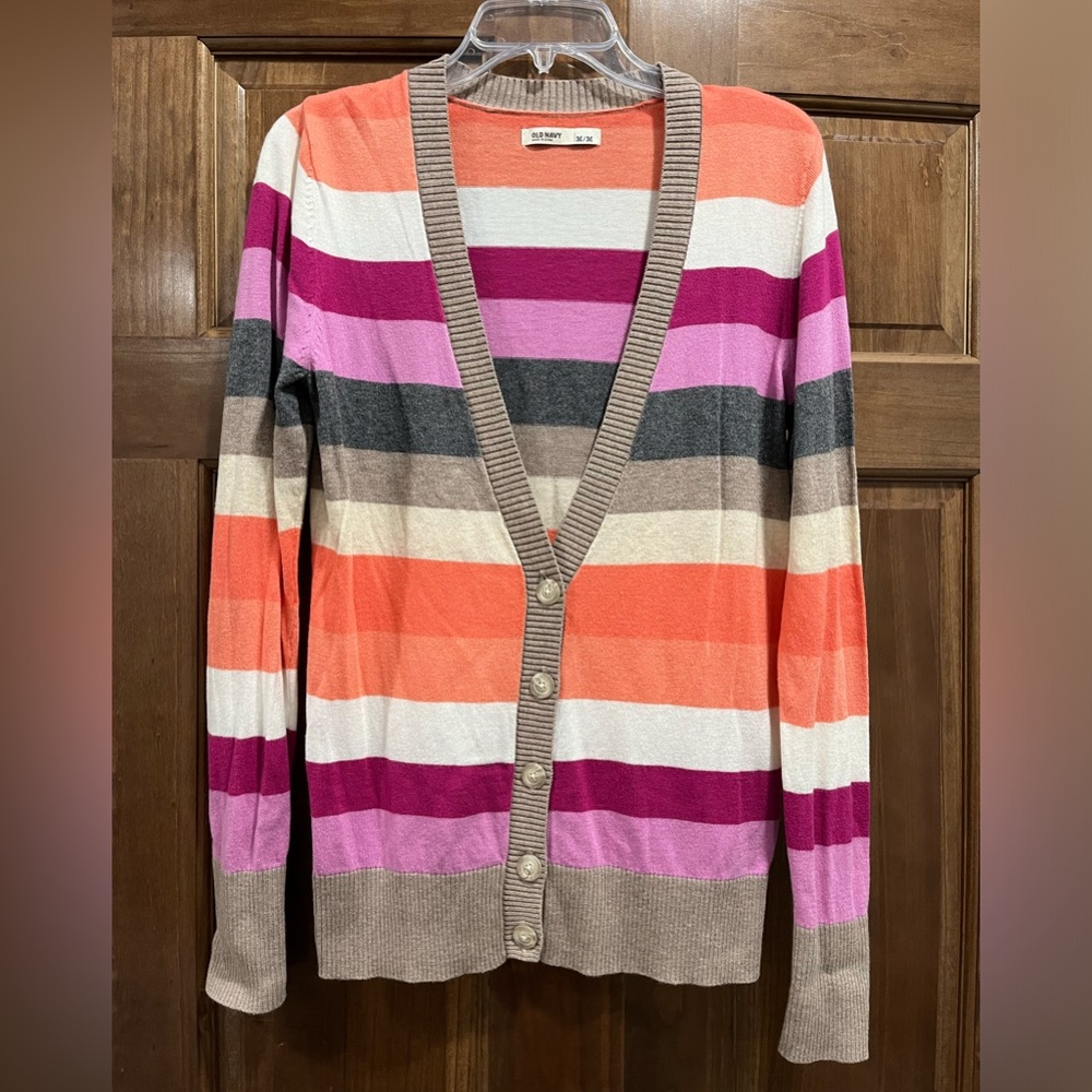 Old Navy Women’s Striped Multicolor Cardigan Sweater with Buttons, Size Medium